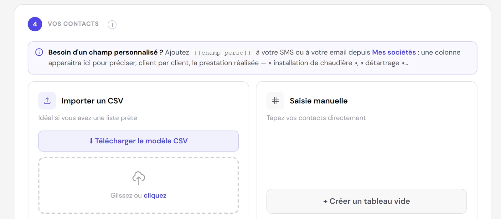 Envoi en masse dans DropAvis : importer un fichier CSV de clients ou saisir les contacts