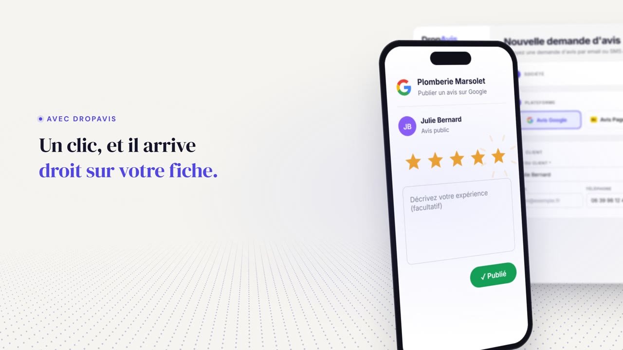 Vidéo de présentation DropAvis : le client laisse un avis Google 5 étoiles en un clic